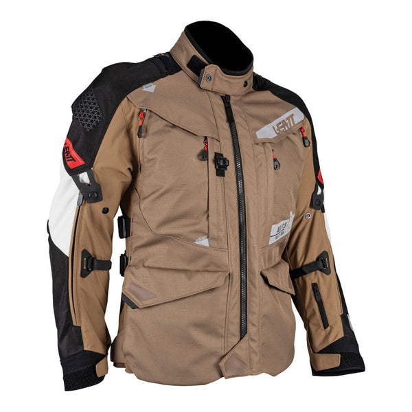 tan black and white adventure jacket