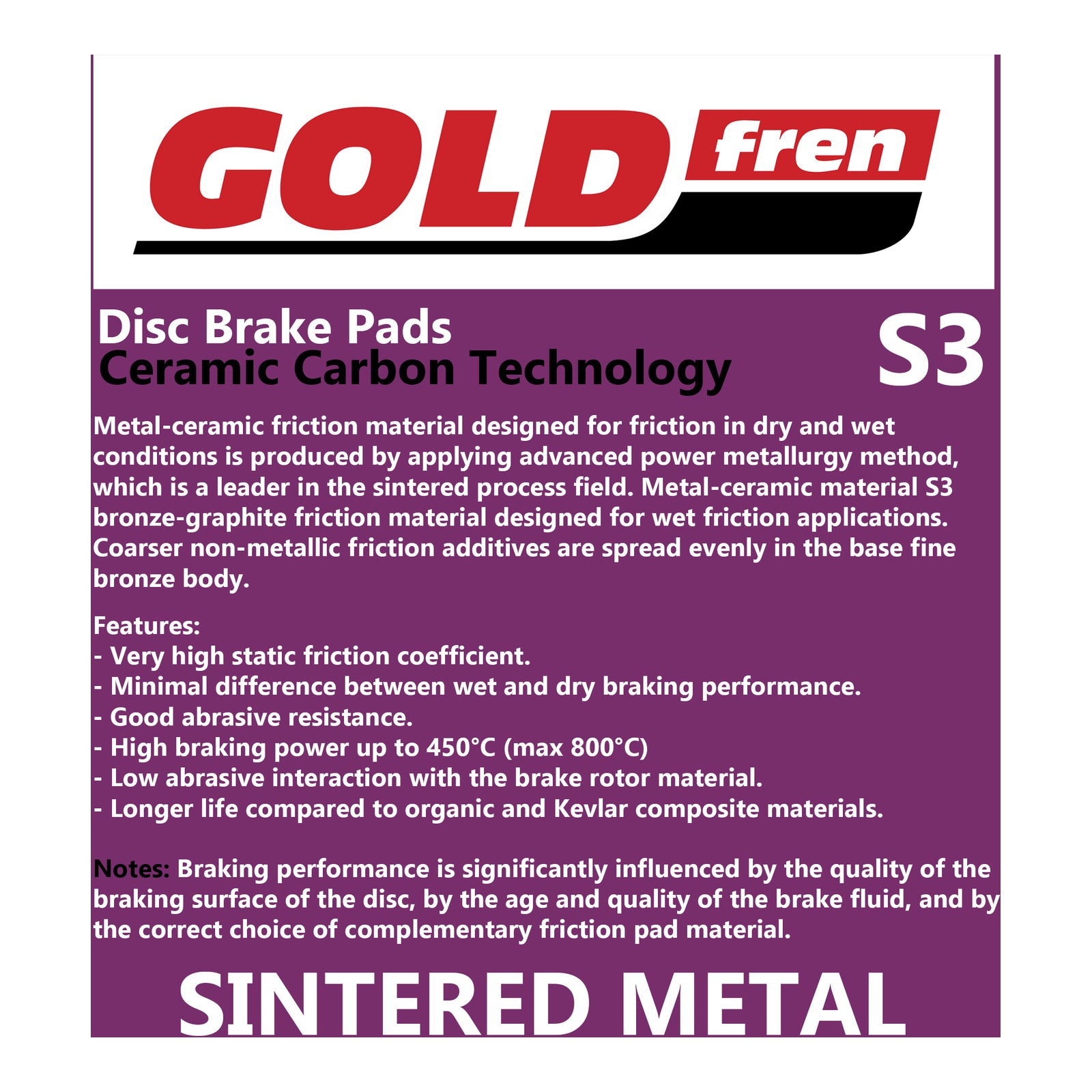 GOLDfren Brake Pads Sintered Sports GF305 - S3 ( PH439 )