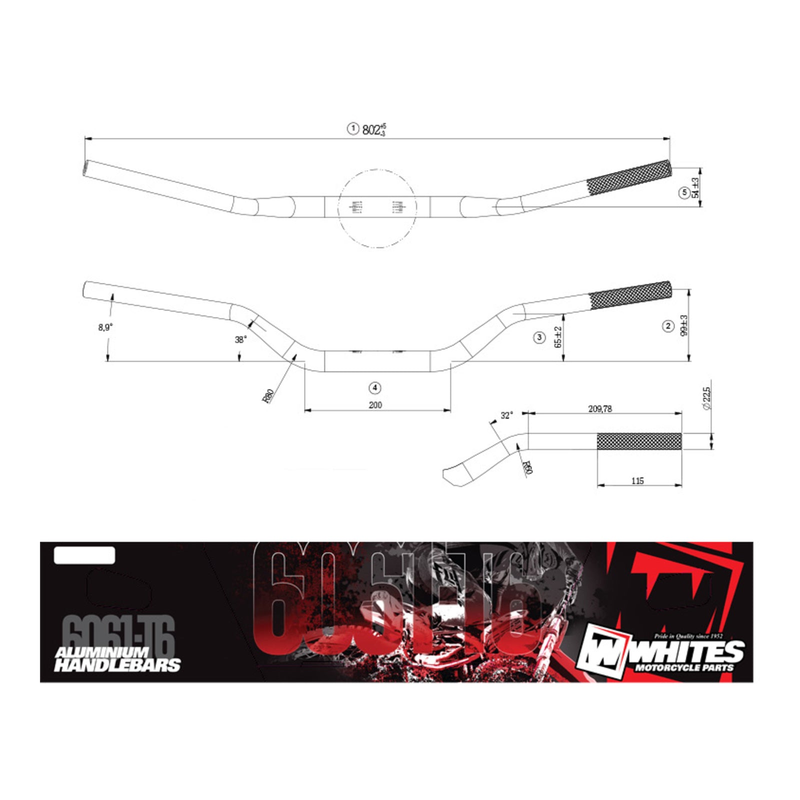 Whites Handlebar Taper AL6061 Silver CR125/CRF250/450 KX250/450