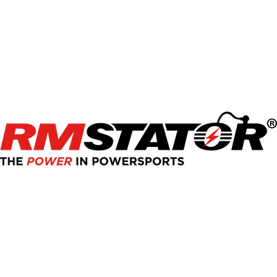 RM Stator logo with red and black text on a white background
